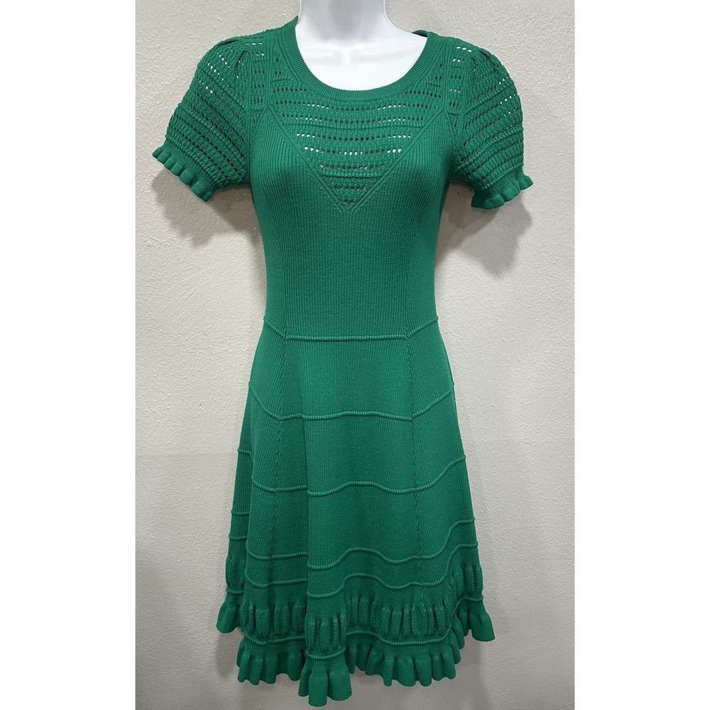 Maeve by Anthropologie Crochet OPen Knit Dress Women's Size XS Green Pull Over